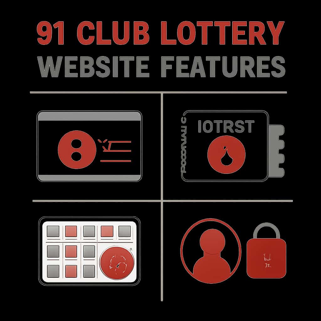An educational diagram illustrating features of the 91 Club Lottery website.
