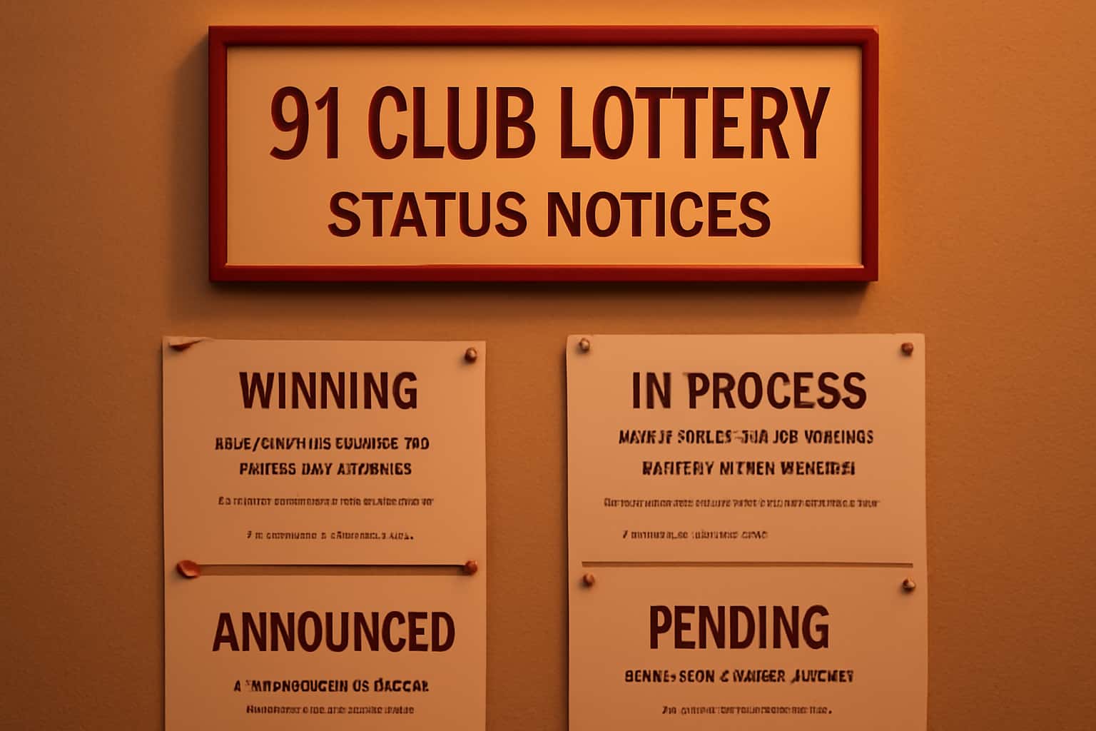 A visual representation of 91 Club Lottery Status Notices, displaying relevant information.